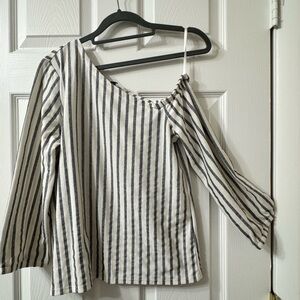 Banana Republic Blue-ish Gray and White Striped Asymmetrical Blouse